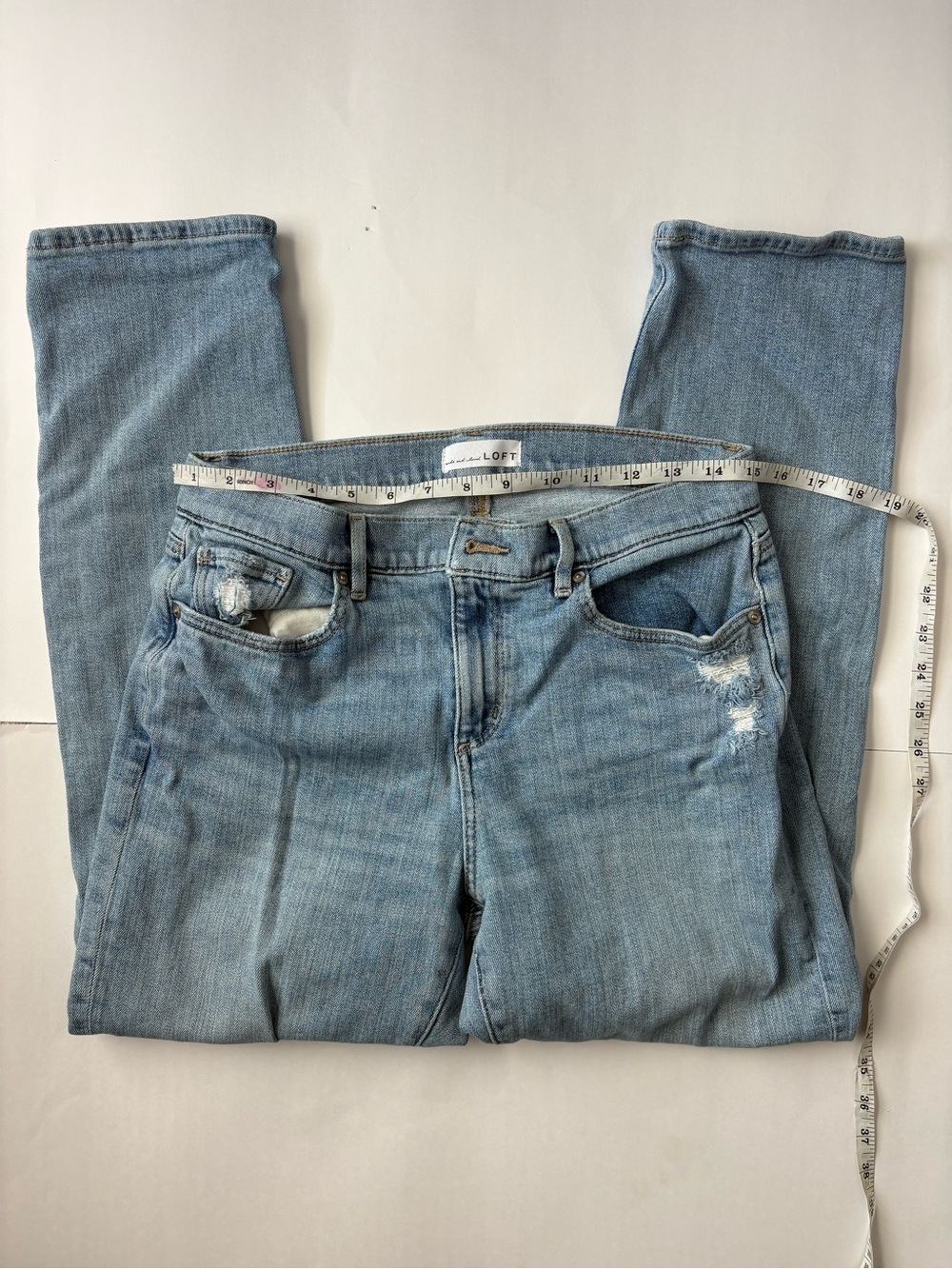 LOFT Light Blue Straight Leg Jeans with Distressed Details